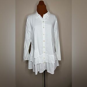 Tulip Long White Ruffled Tiered Long Sleeve Blouse Size Small